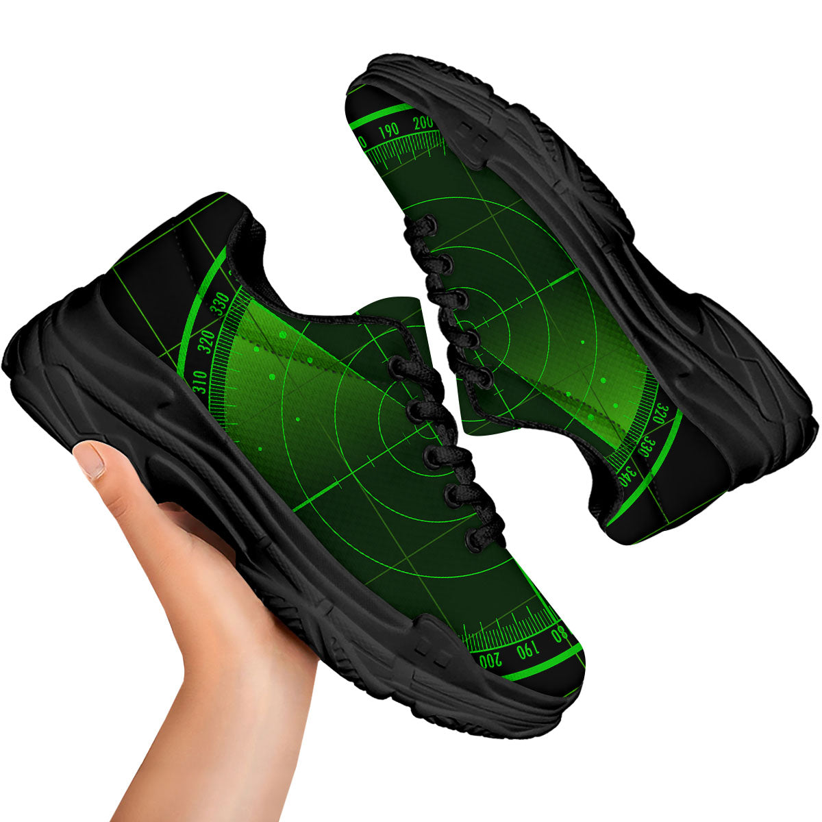 Green Radar Screen Print Black Chunky Shoes-grizzshop