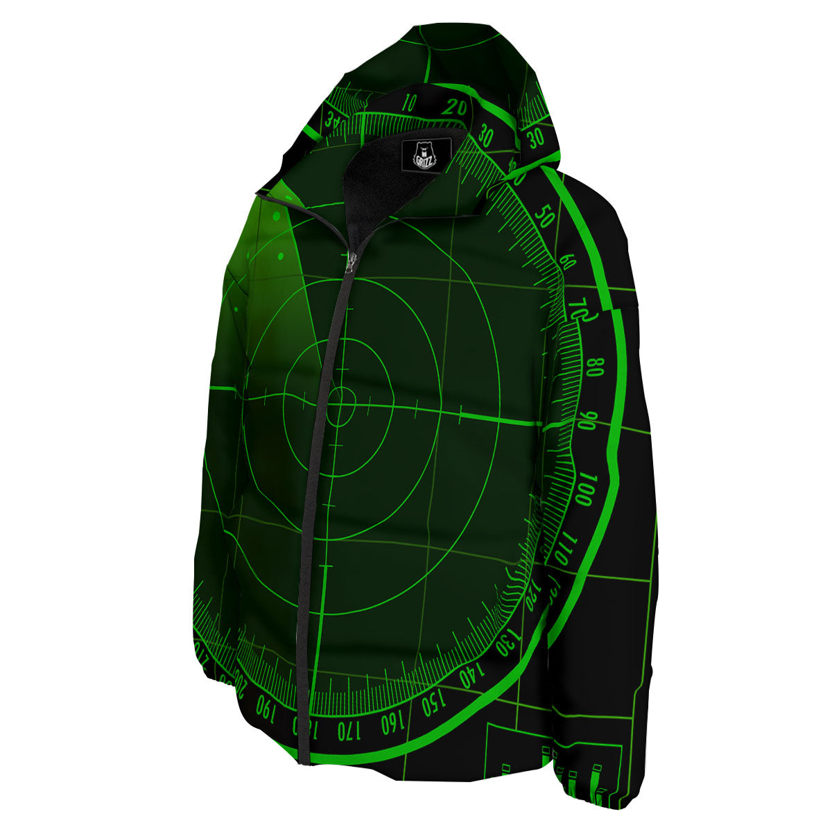 Green Radar Screen Print Down Jacket-grizzshop