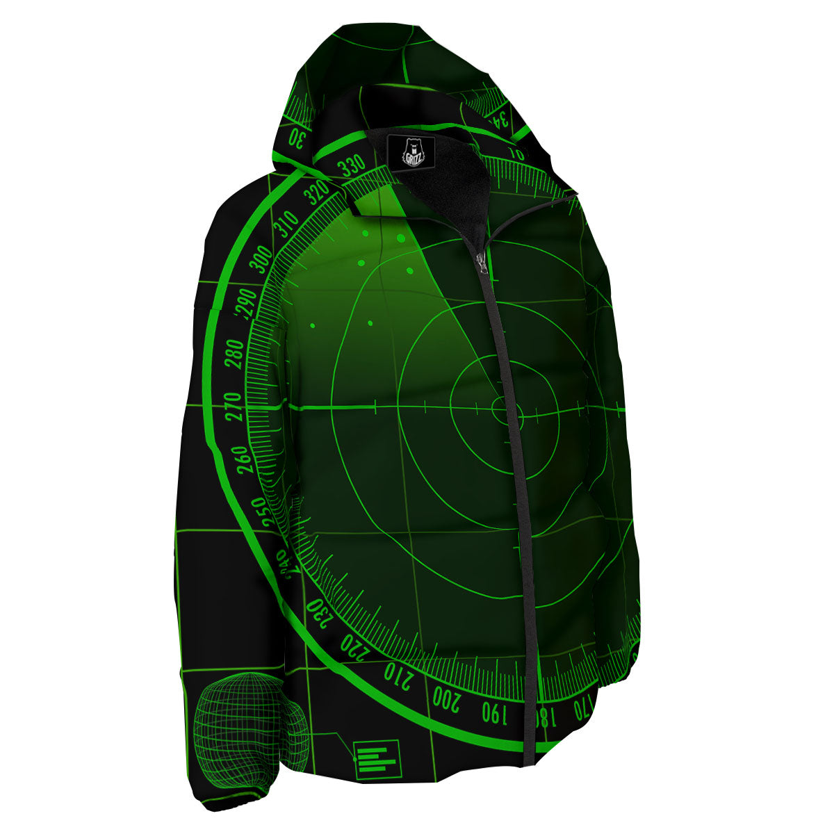 Green Radar Screen Print Down Jacket-grizzshop