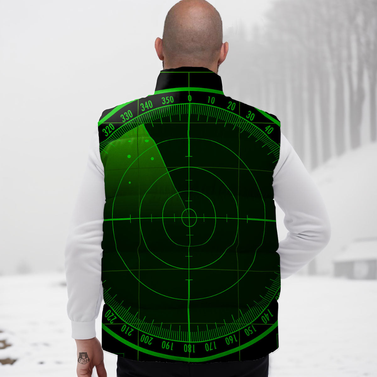 Green Radar Screen Print Down Vest-grizzshop
