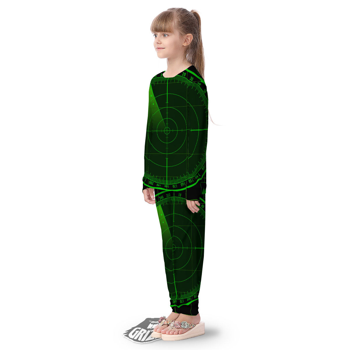 Green Radar Screen Print Kid's Pajamas-grizzshop