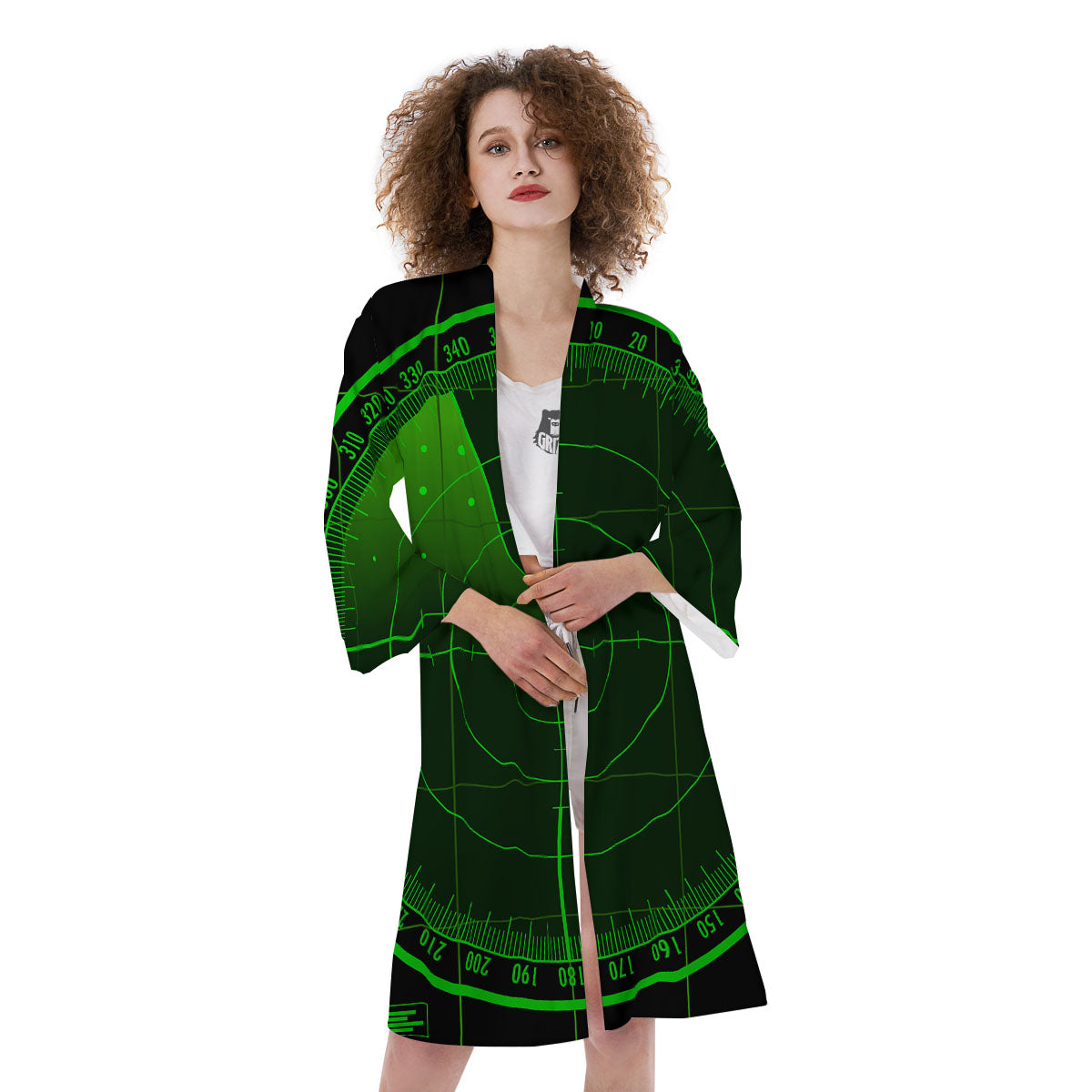 Green Radar Screen Print Kimono-grizzshop