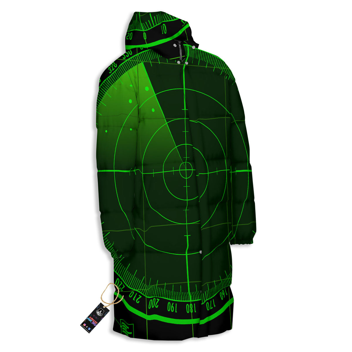 Green Radar Screen Print Long Down Jacket-grizzshop