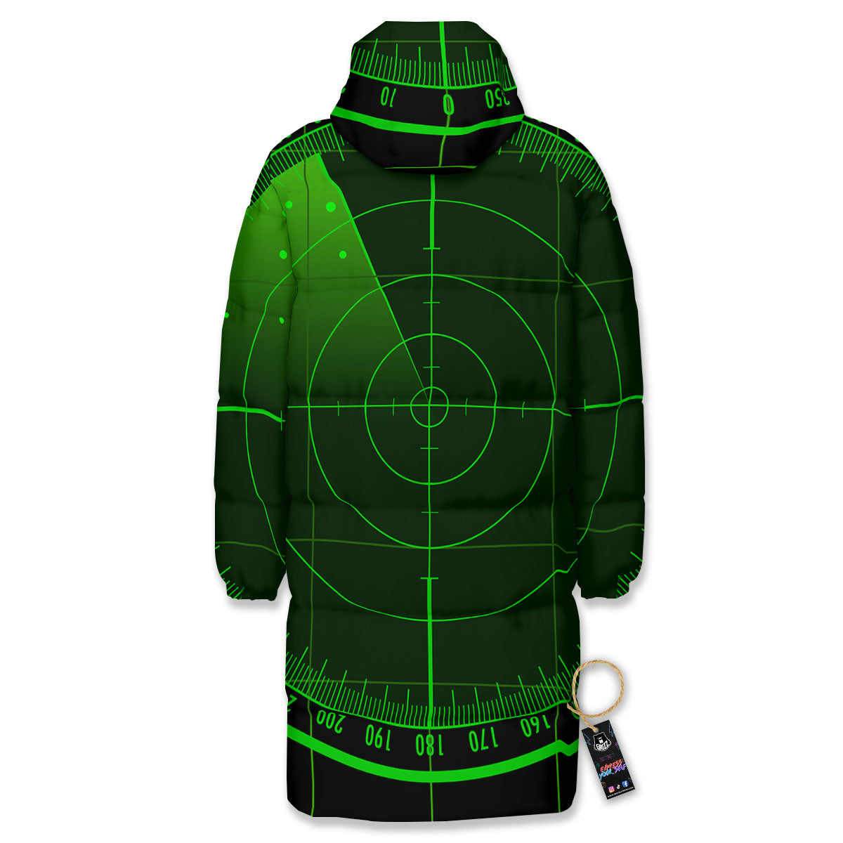 Green Radar Screen Print Long Down Jacket-grizzshop