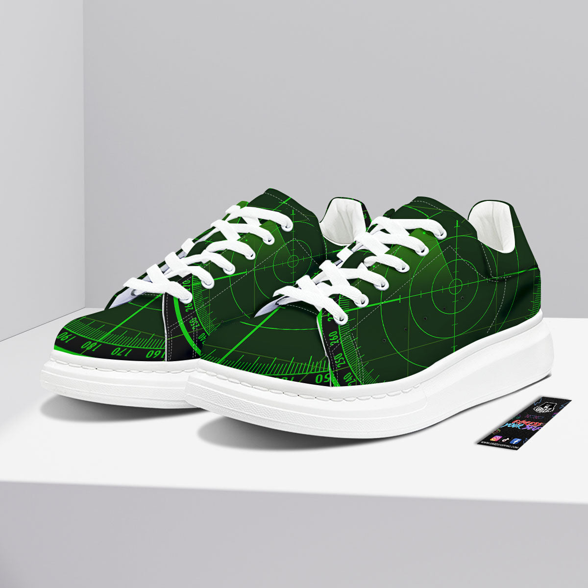 Green Radar Screen Print Platform Shoes-grizzshop