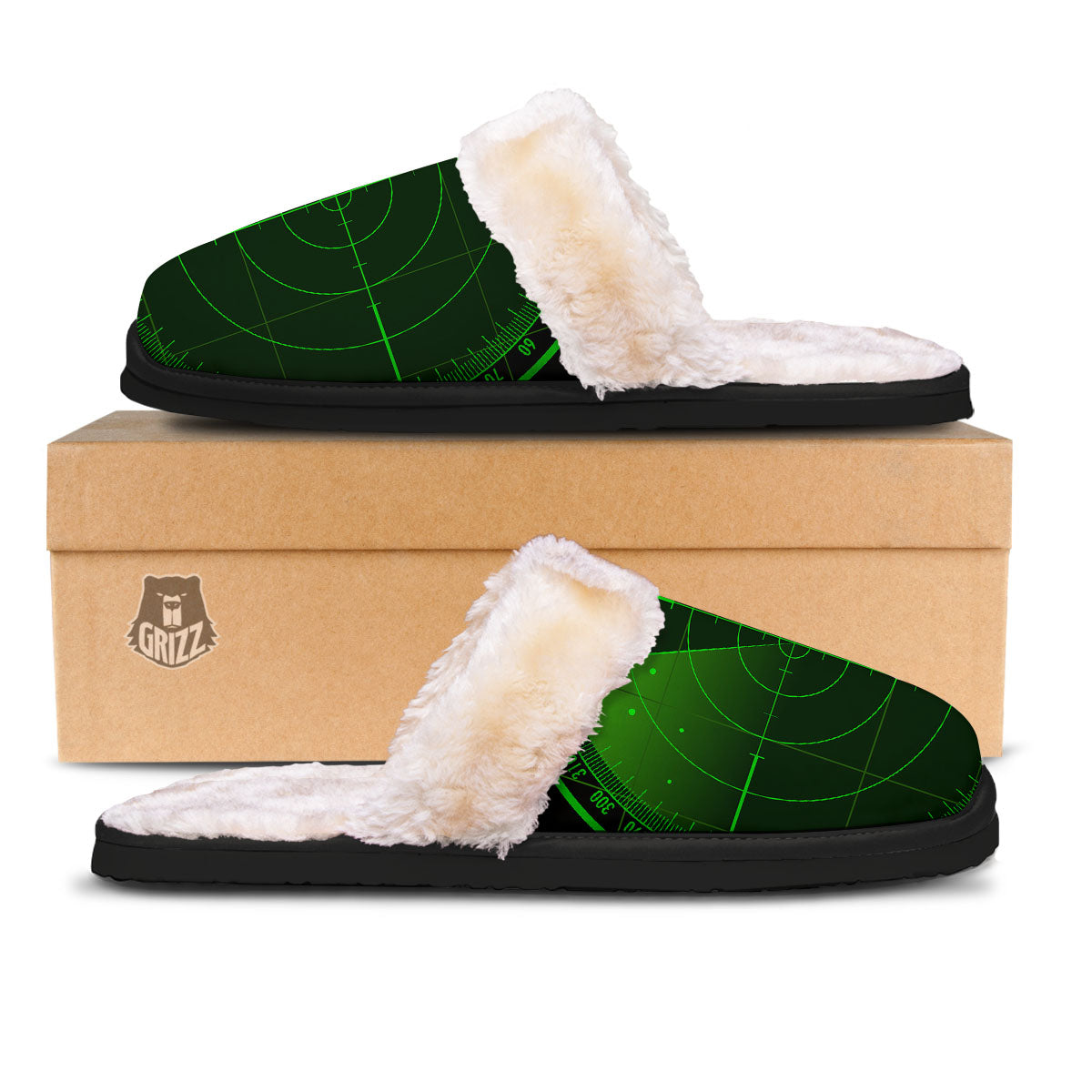 Green Radar Screen Print Slippers-grizzshop