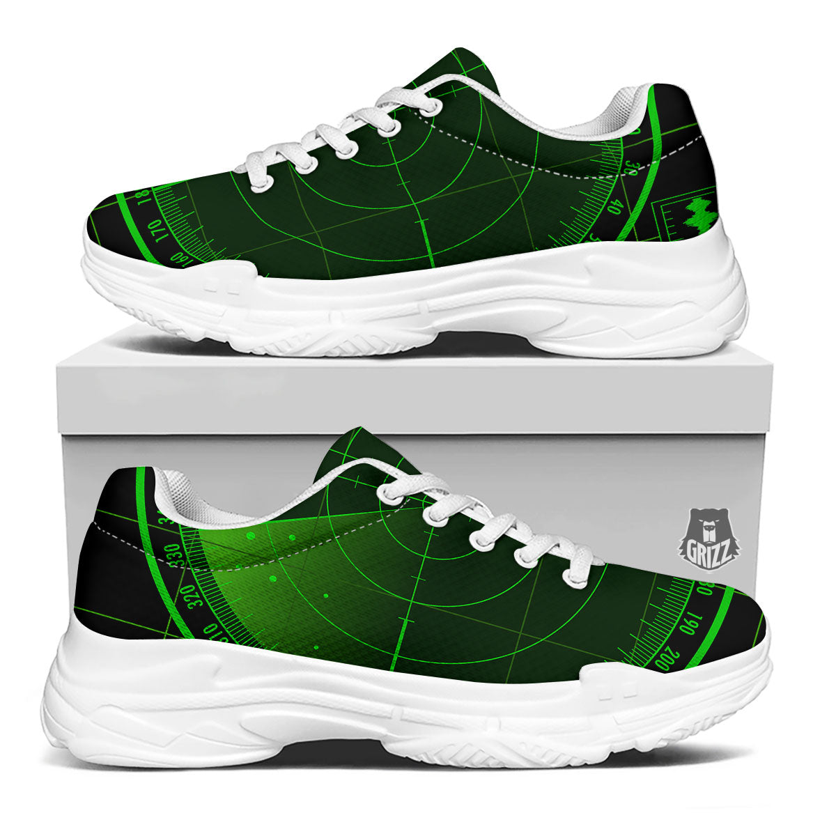 Green Radar Screen Print White Chunky Shoes-grizzshop