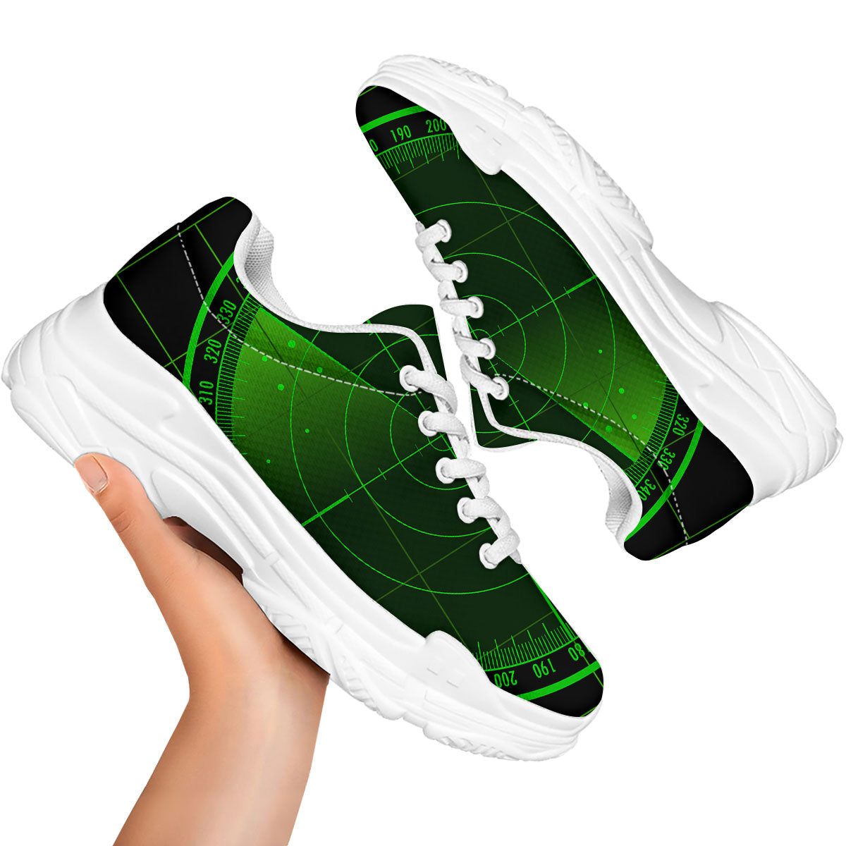 Green Radar Screen Print White Chunky Shoes-grizzshop