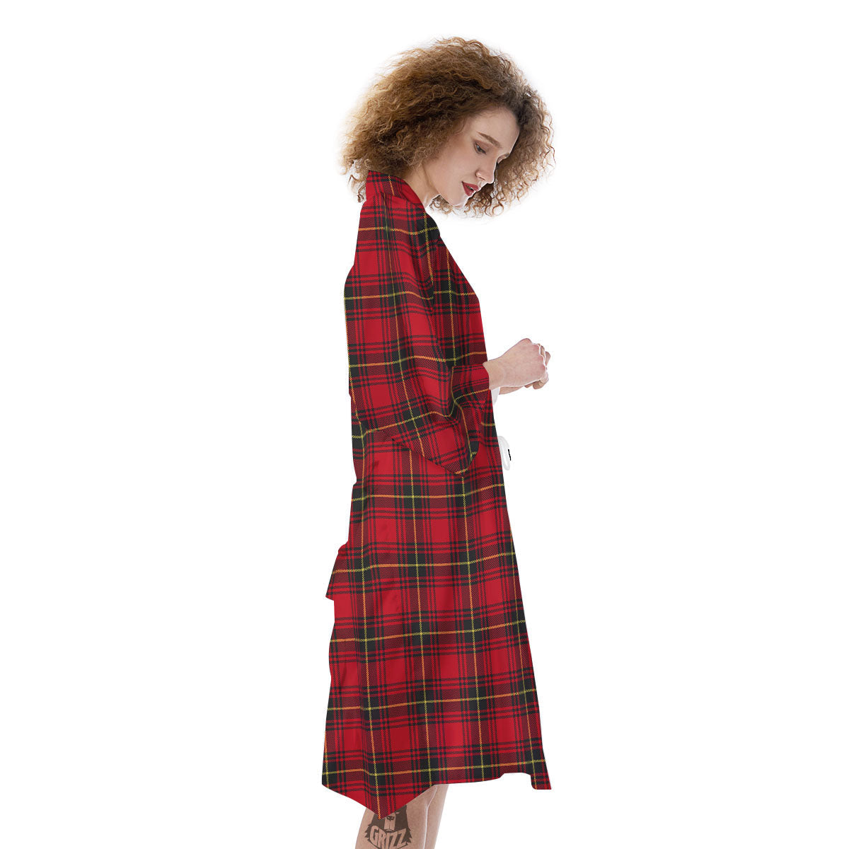 Green Red And Yellow Line Stewart Print Pattern Kimono-grizzshop