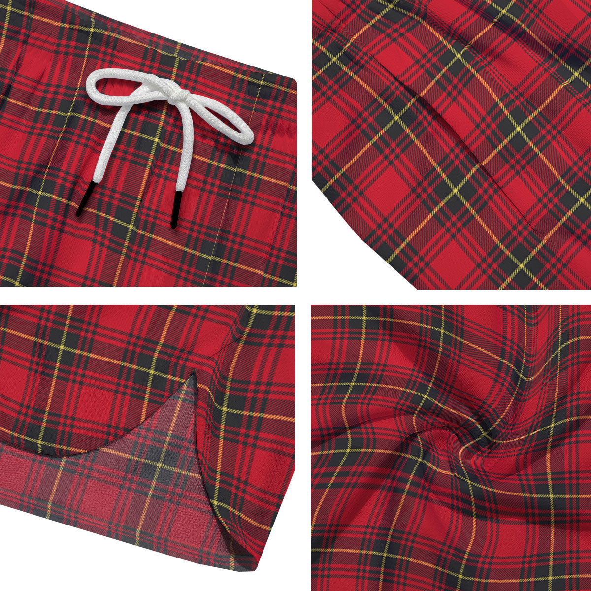 Green Red And Yellow Line Stewart Print Pattern Men's Running Shorts-grizzshop