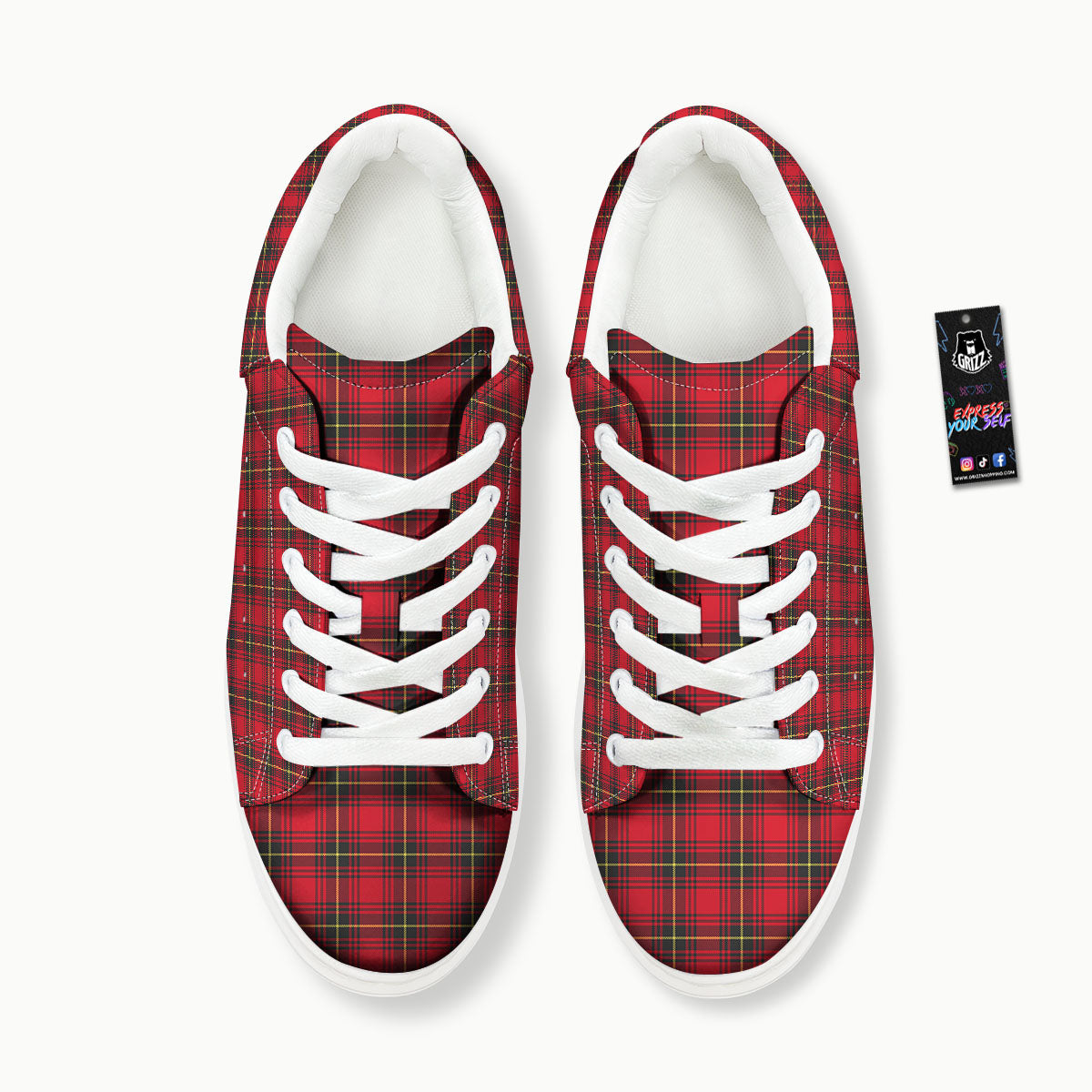 Green Red And Yellow Line Stewart Print Pattern Platform Shoes-grizzshop