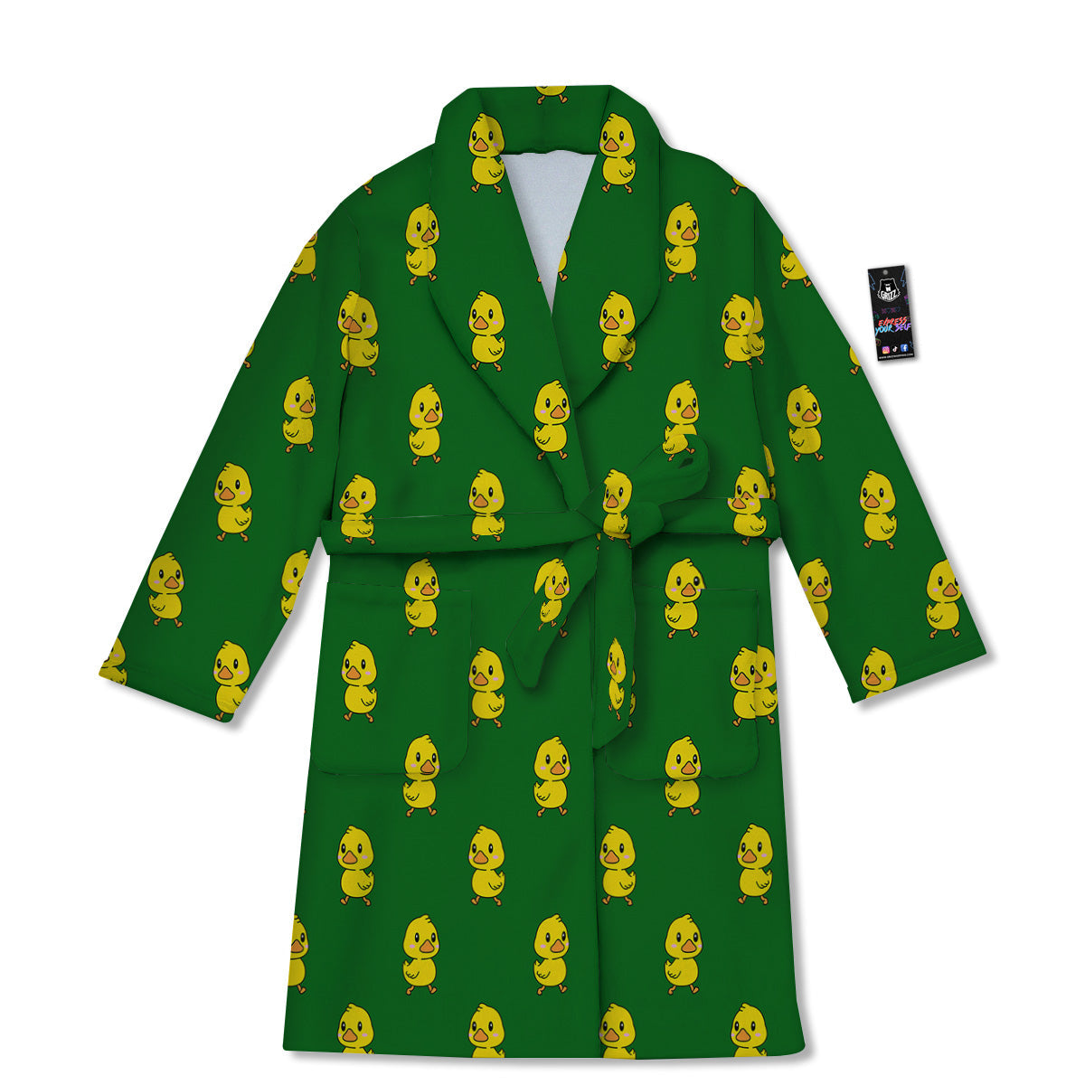 Green Rubber Duck Print Pattern Bathrobe-grizzshop