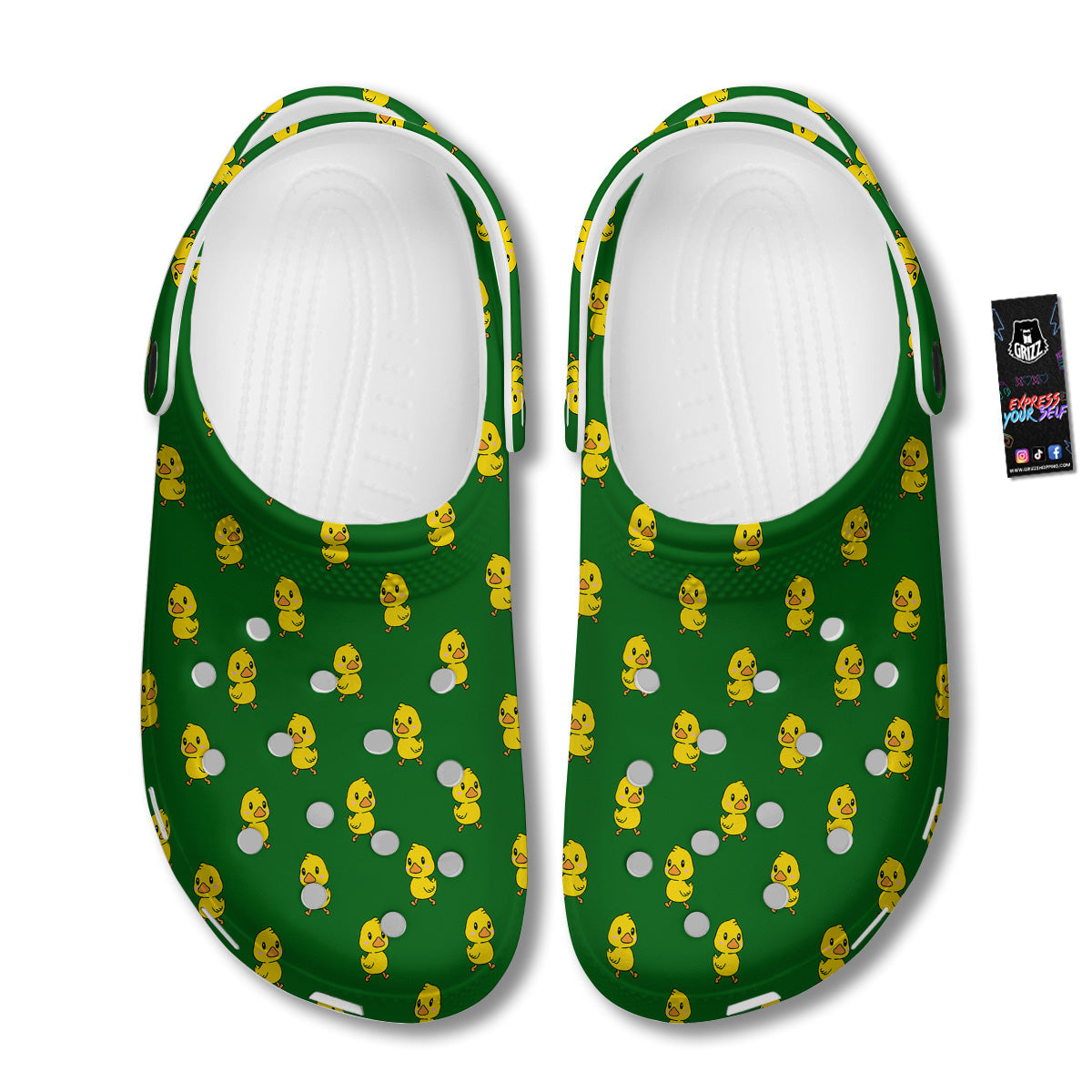 Green Rubber Duck Print Pattern Clog-grizzshop