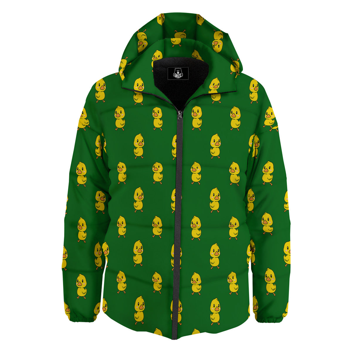 Green Rubber Duck Print Pattern Down Jacket-grizzshop