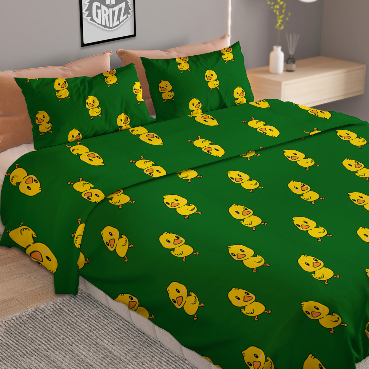 Green Rubber Duck Print Pattern Duvet Cover Bedding Set