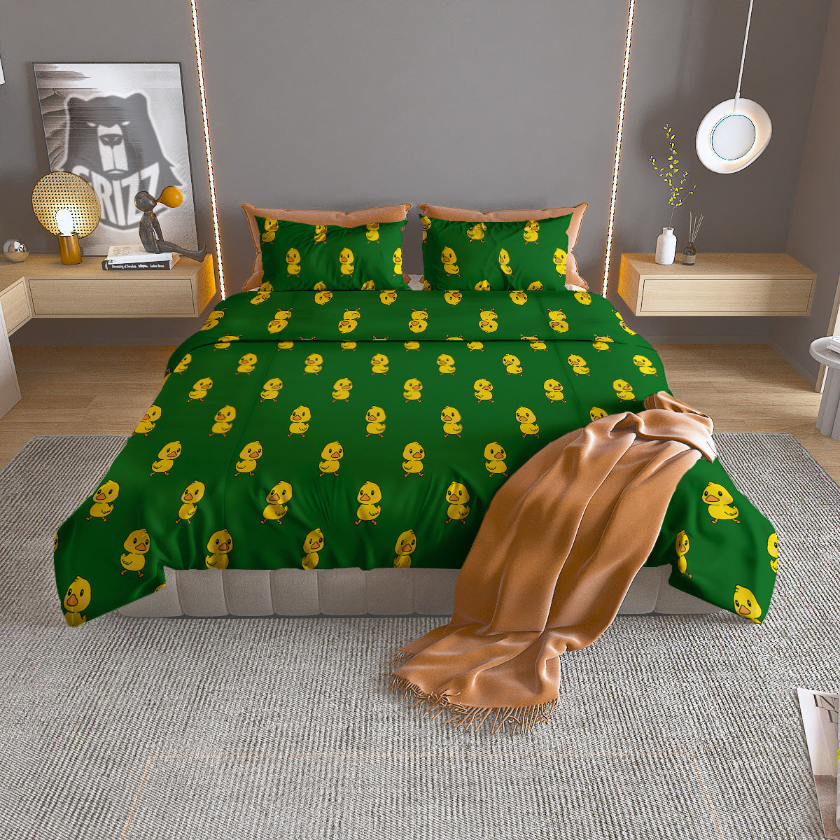 Green Rubber Duck Print Pattern Duvet Cover Bedding Set