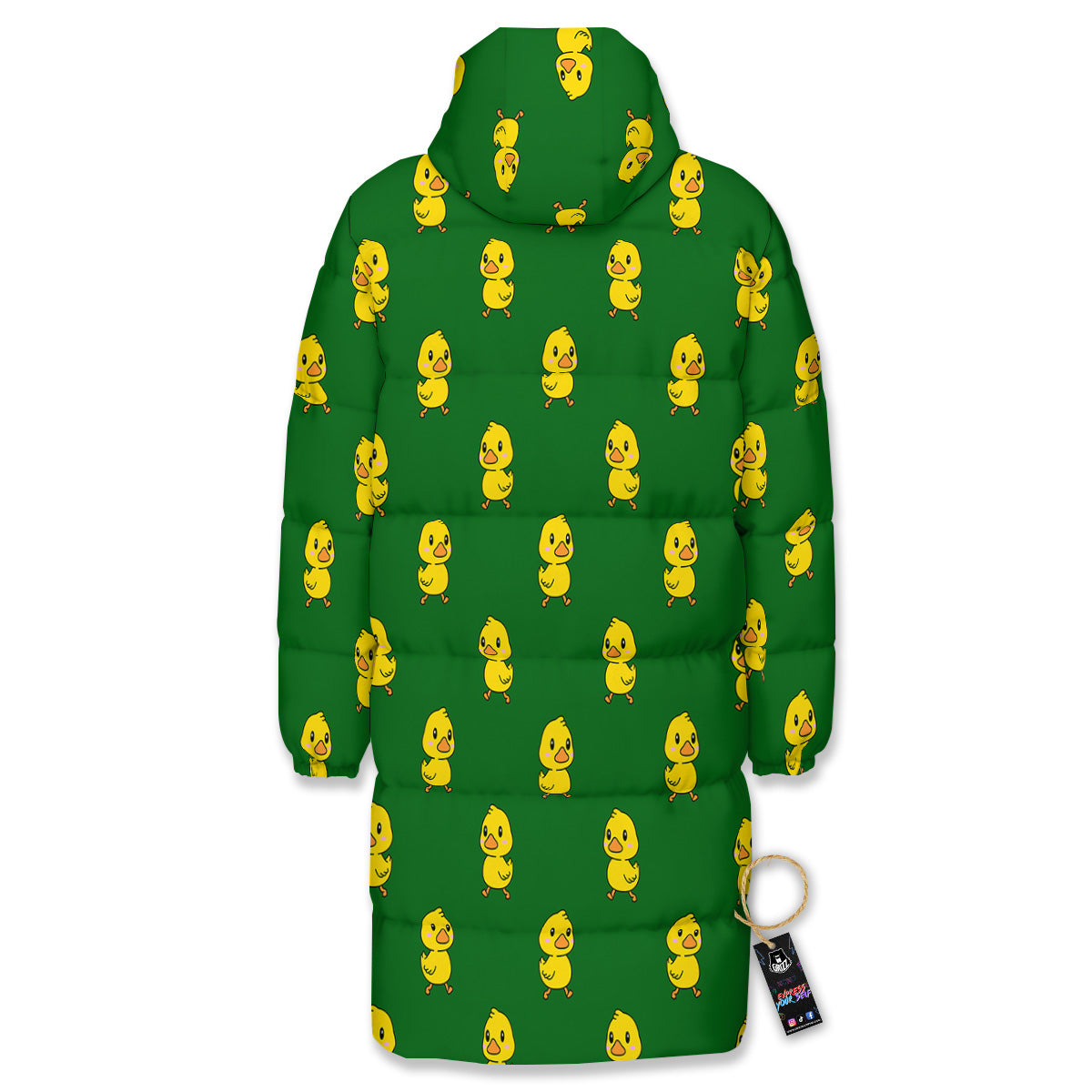 Green Rubber Duck Print Pattern Long Down Jacket-grizzshop