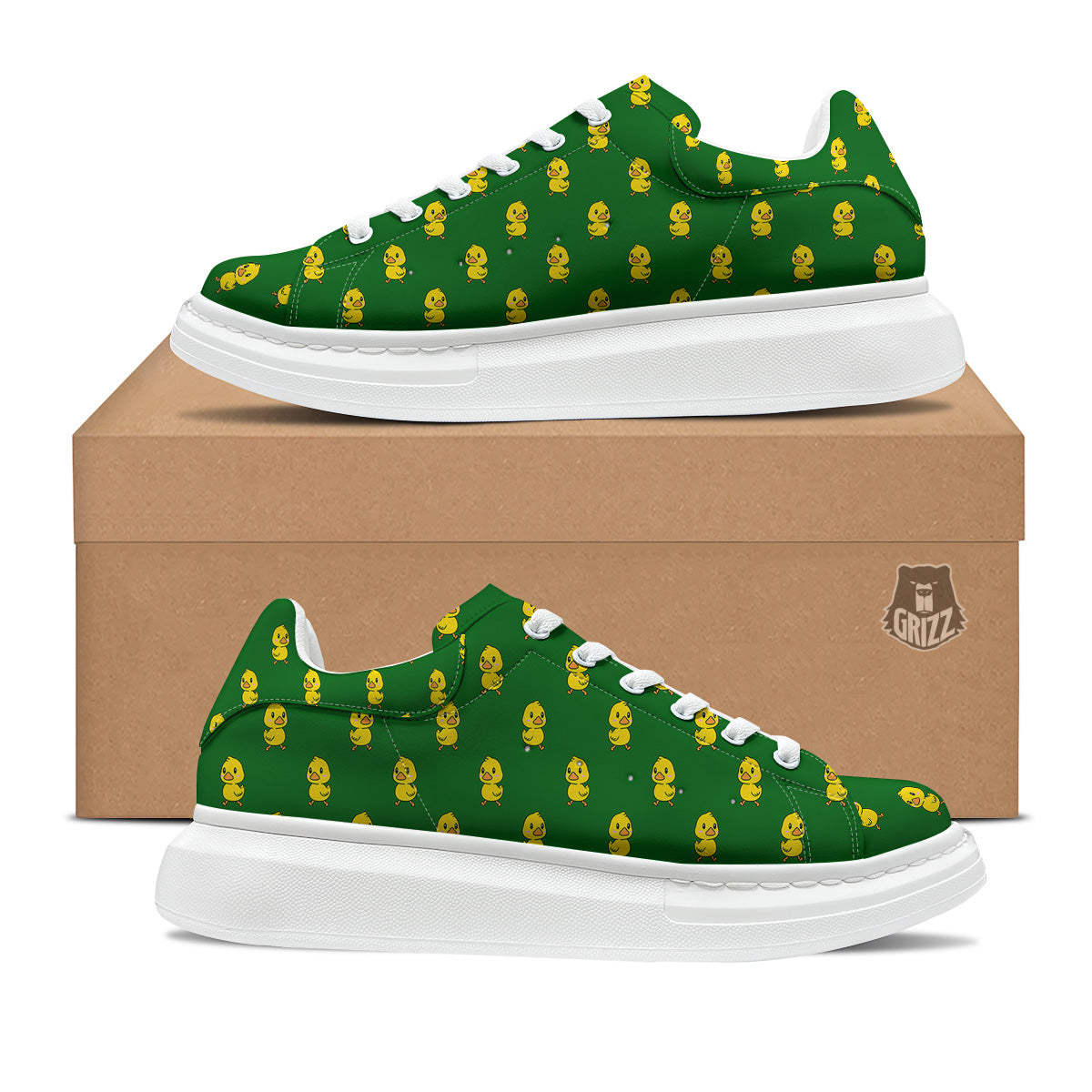Green Rubber Duck Print Pattern Platform Shoes-grizzshop