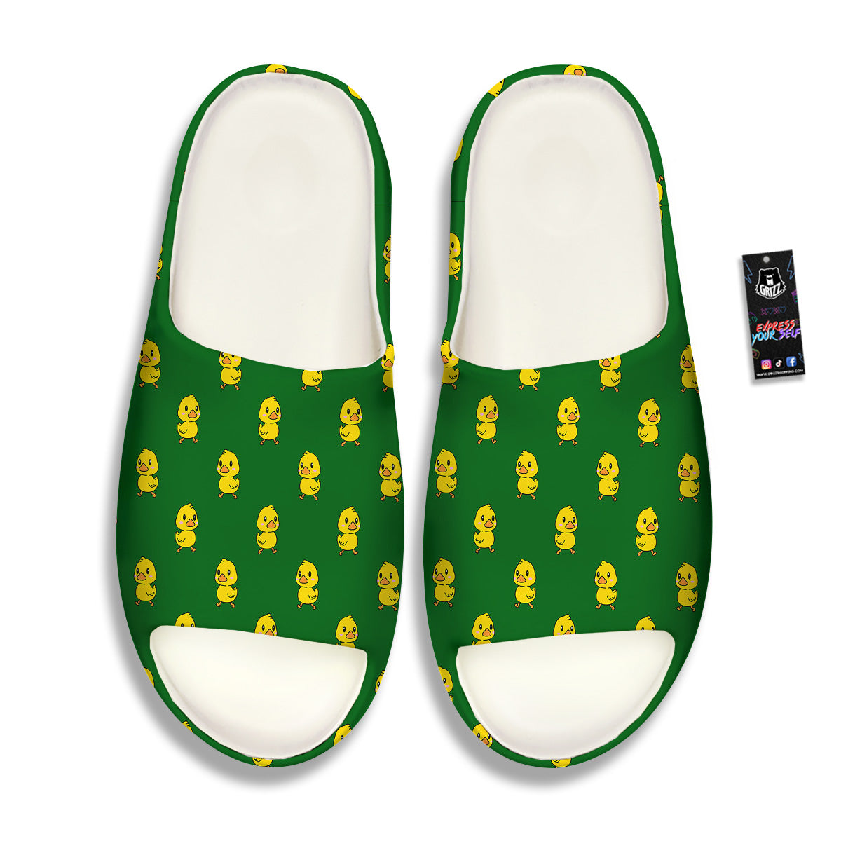 Green Rubber Duck Print Pattern Sandals-grizzshop