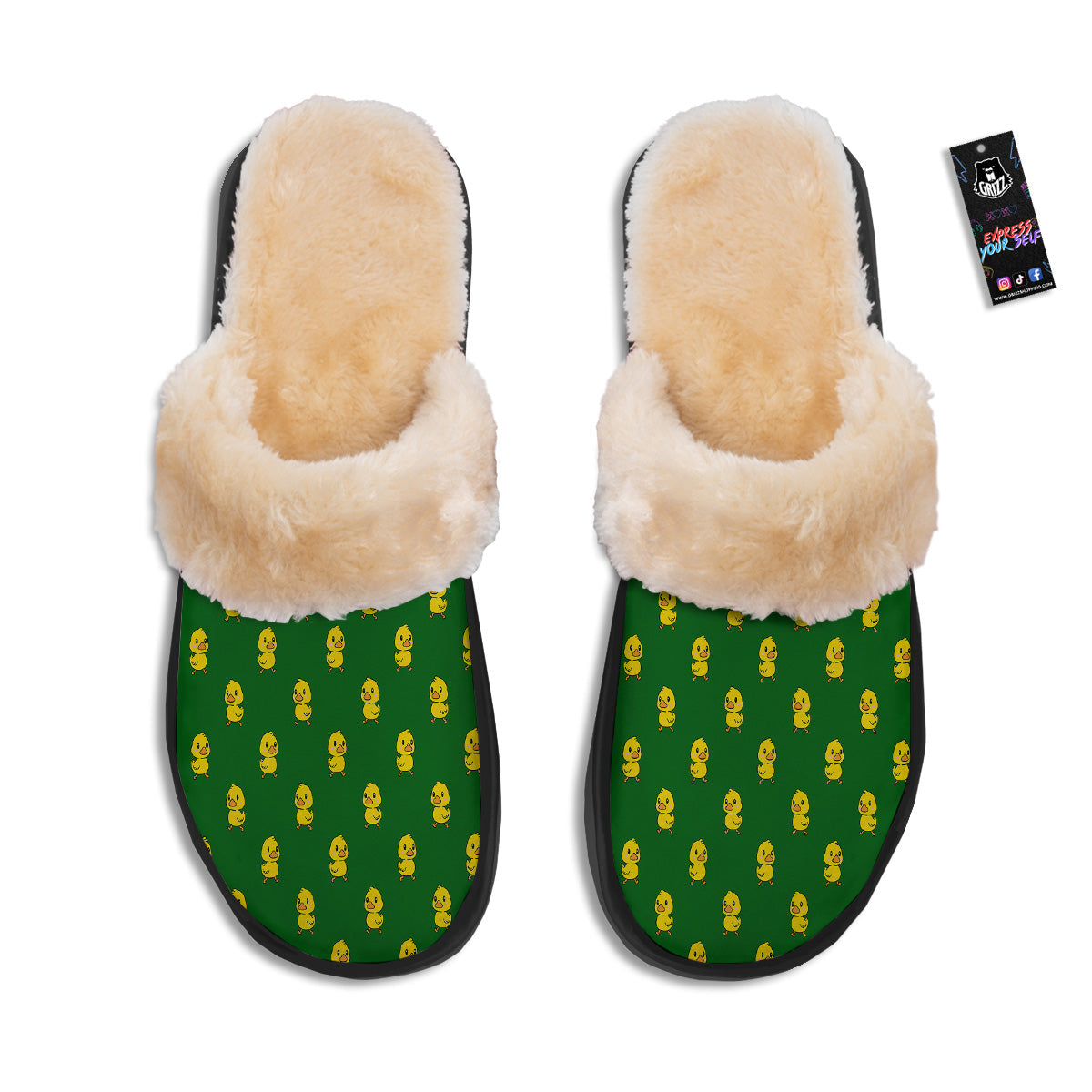 Green Rubber Duck Print Pattern Slippers-grizzshop
