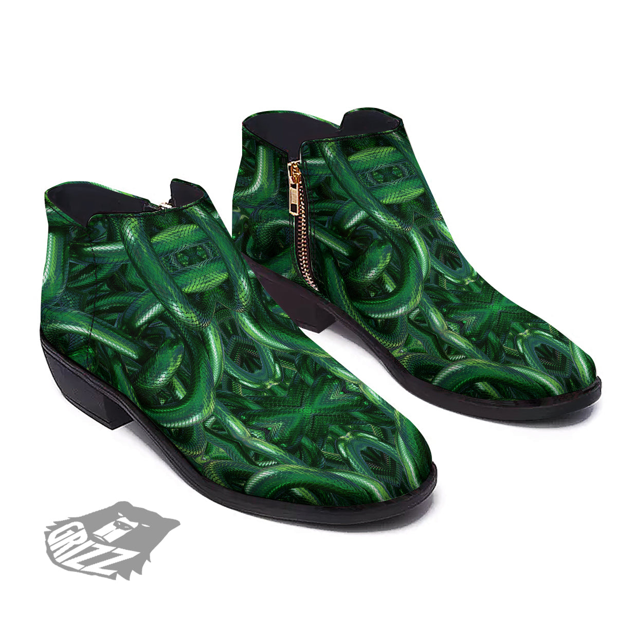 Green Snake 3D Print Pattern Ankle Boots-grizzshop