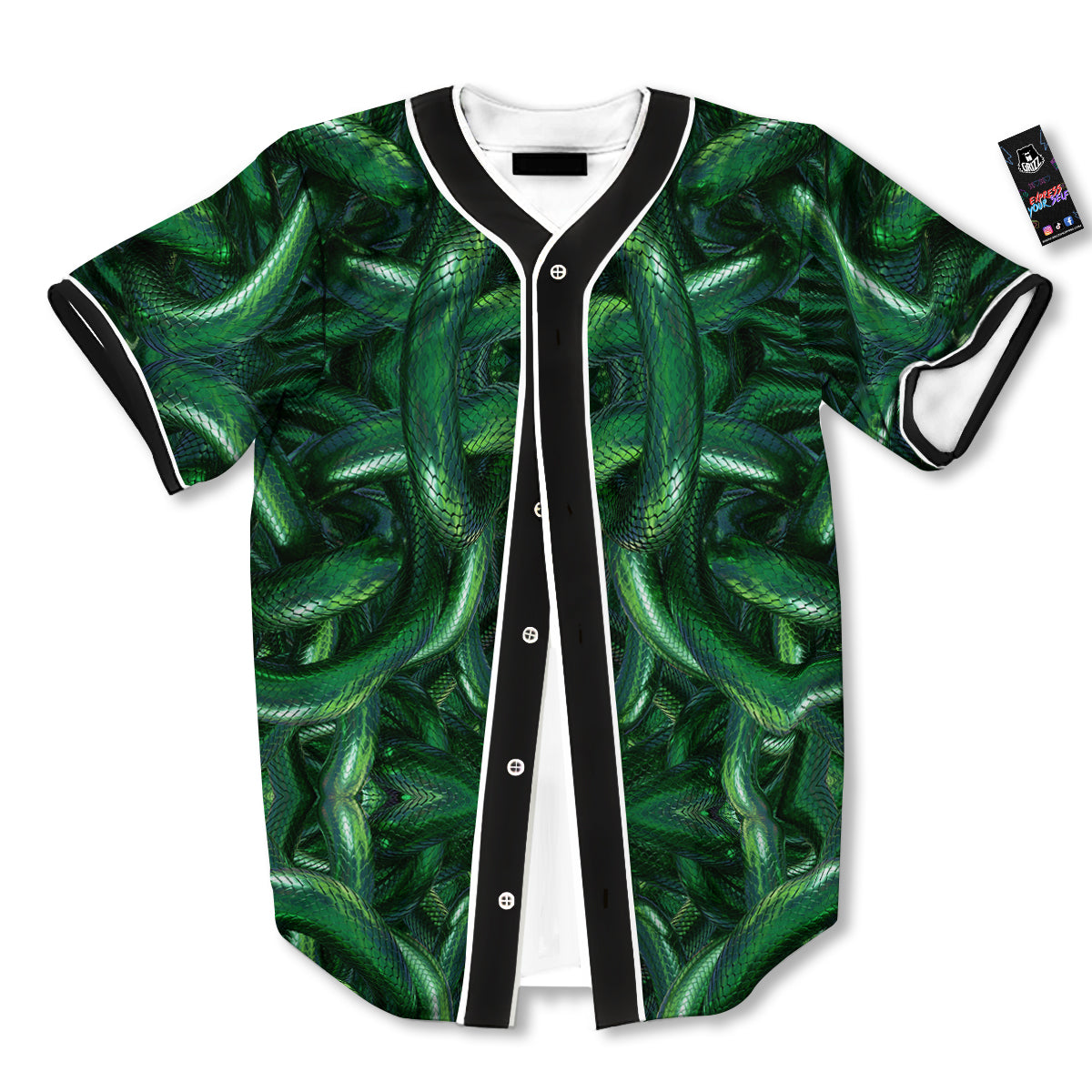 Green Snake 3D Print Pattern Baseball Jersey-grizzshop