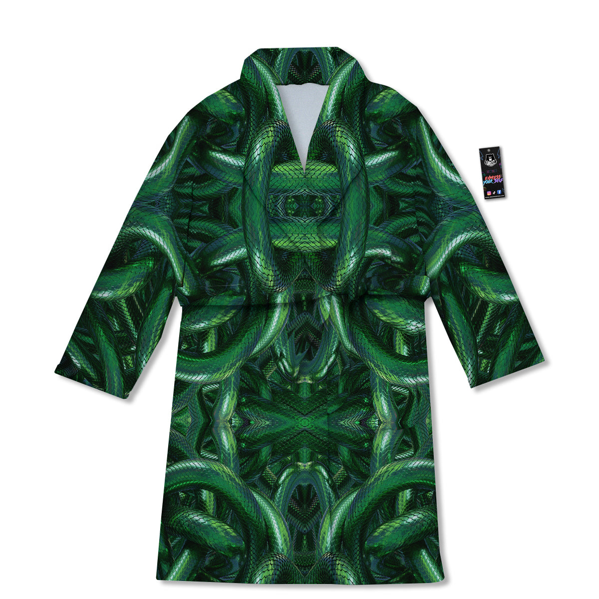 Green Snake 3D Print Pattern Bathrobe-grizzshop
