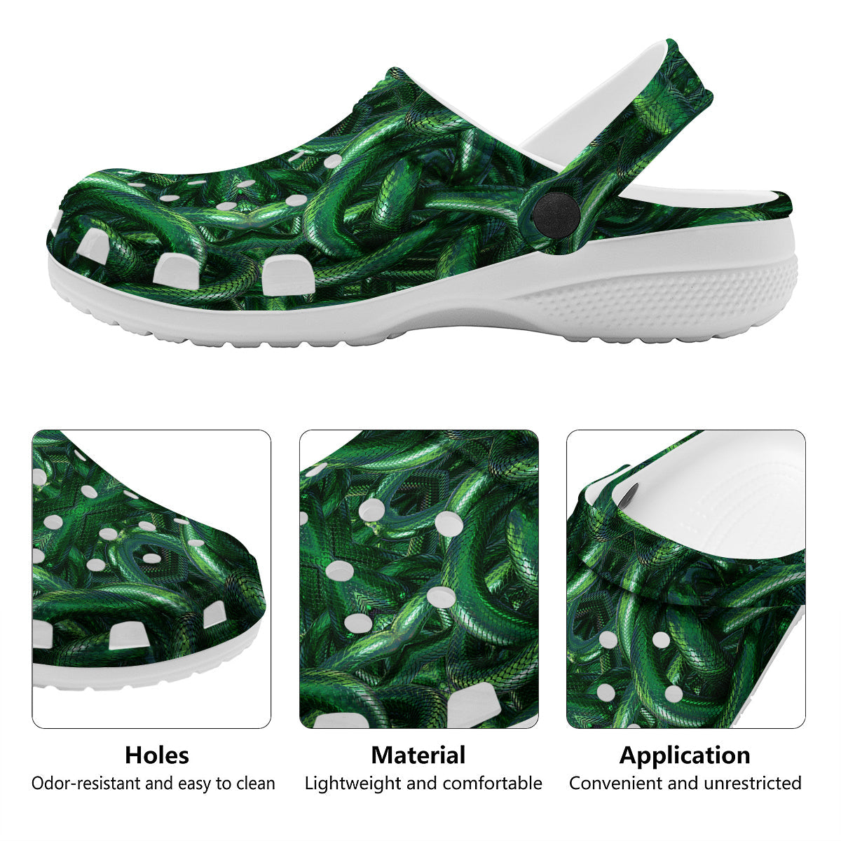 Green Snake 3D Print Pattern Clog-grizzshop