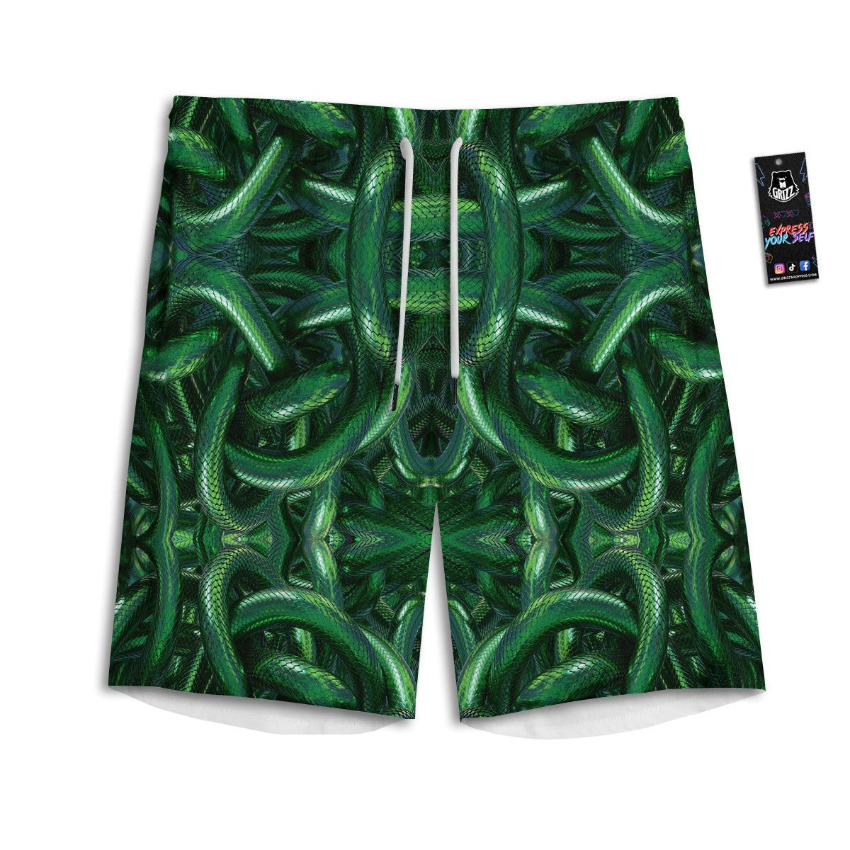 Green Snake 3D Print Pattern Men's Athletic Shorts