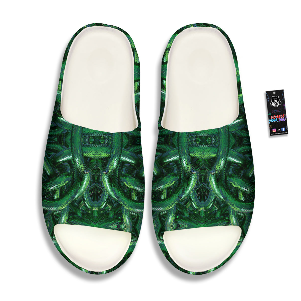 Green Snake 3D Print Pattern Sandals-grizzshop