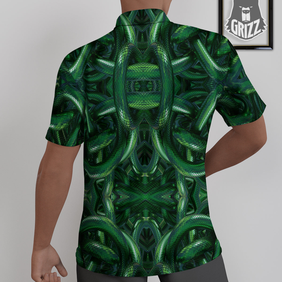 Green Snake 3D Print Pattern Untucked Shirts-grizzshop