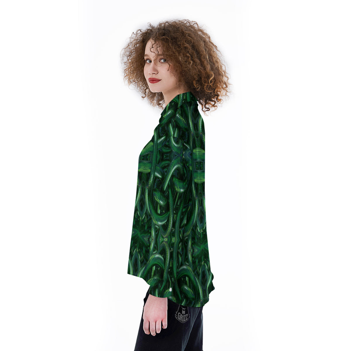 Green Snake 3D Print Pattern Women's Long Sleeve Shirts-grizzshop