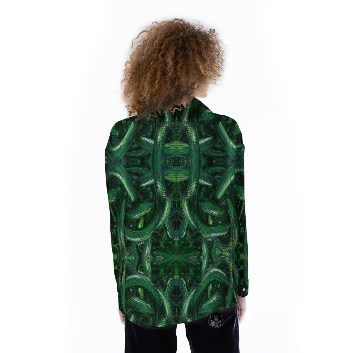 Green Snake 3D Print Pattern Women's Long Sleeve Shirts-grizzshop