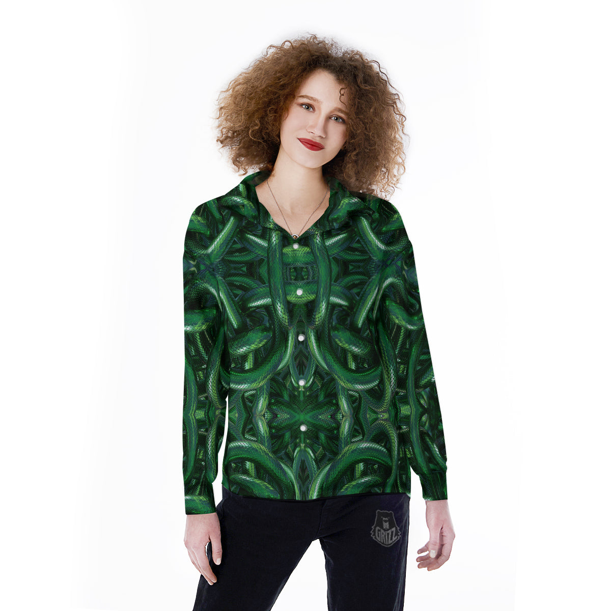 Green Snake 3D Print Pattern Women's Long Sleeve Shirts-grizzshop