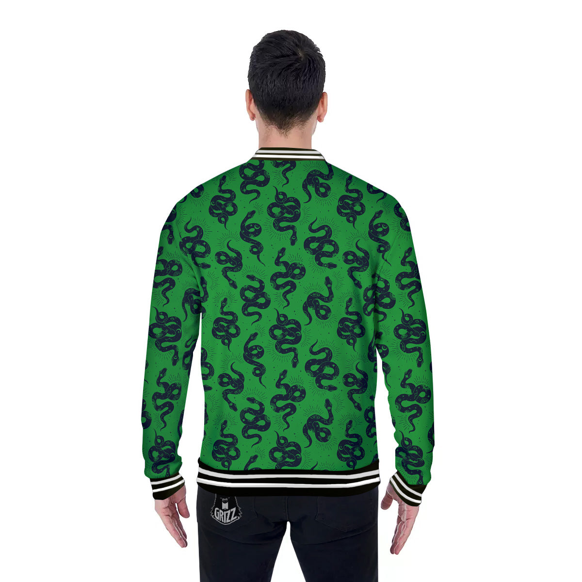 Green Snake Magic Eye Print Pattern Baseball Jacket-grizzshop