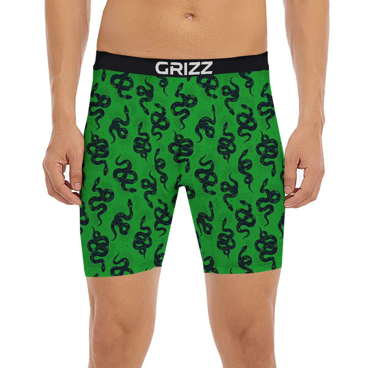 Green Snake Magic Eye Print Pattern Boxer Briefs-grizzshop