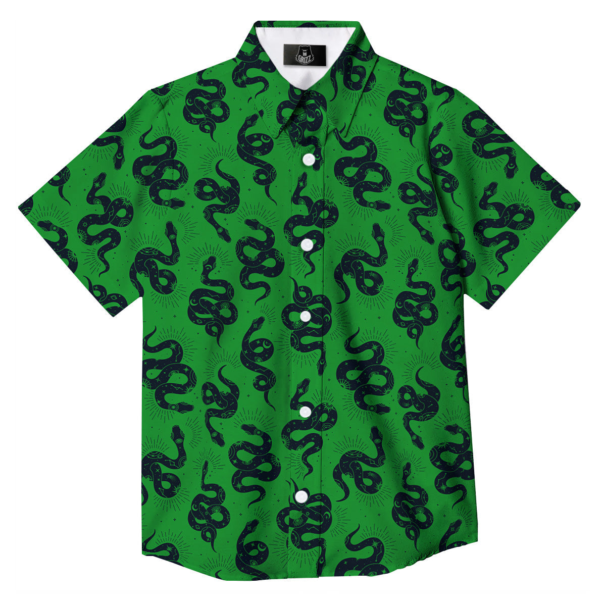 Green Snake Magic Eye Print Pattern Button Up Shirt-grizzshop