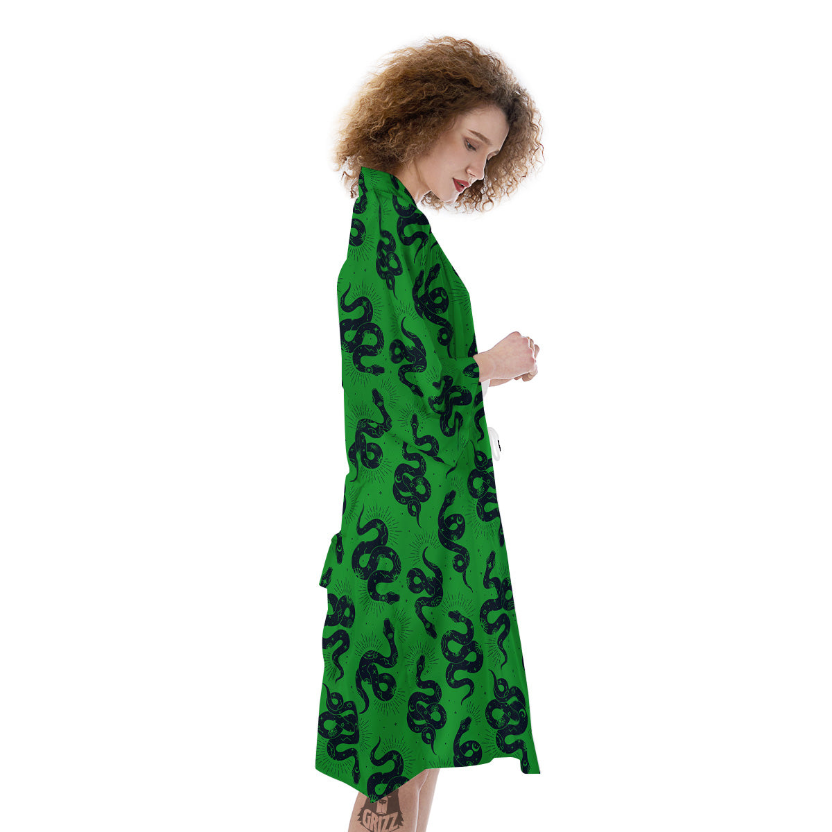 Green Snake Magic Eye Print Pattern Kimono-grizzshop