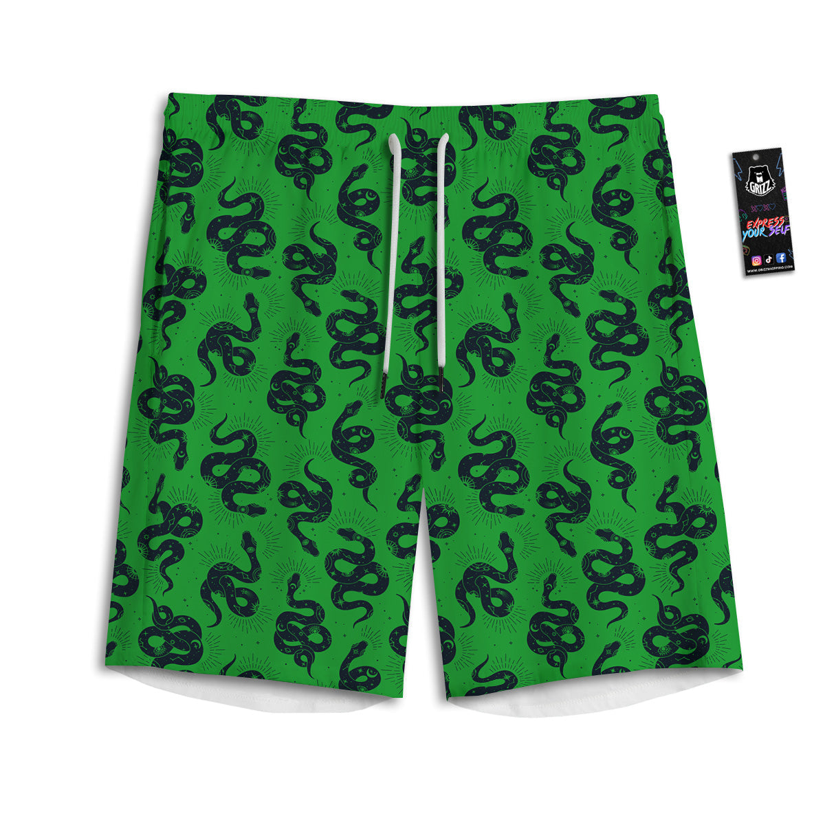 Green Snake Magic Eye Print Pattern Men's Athletic Shorts