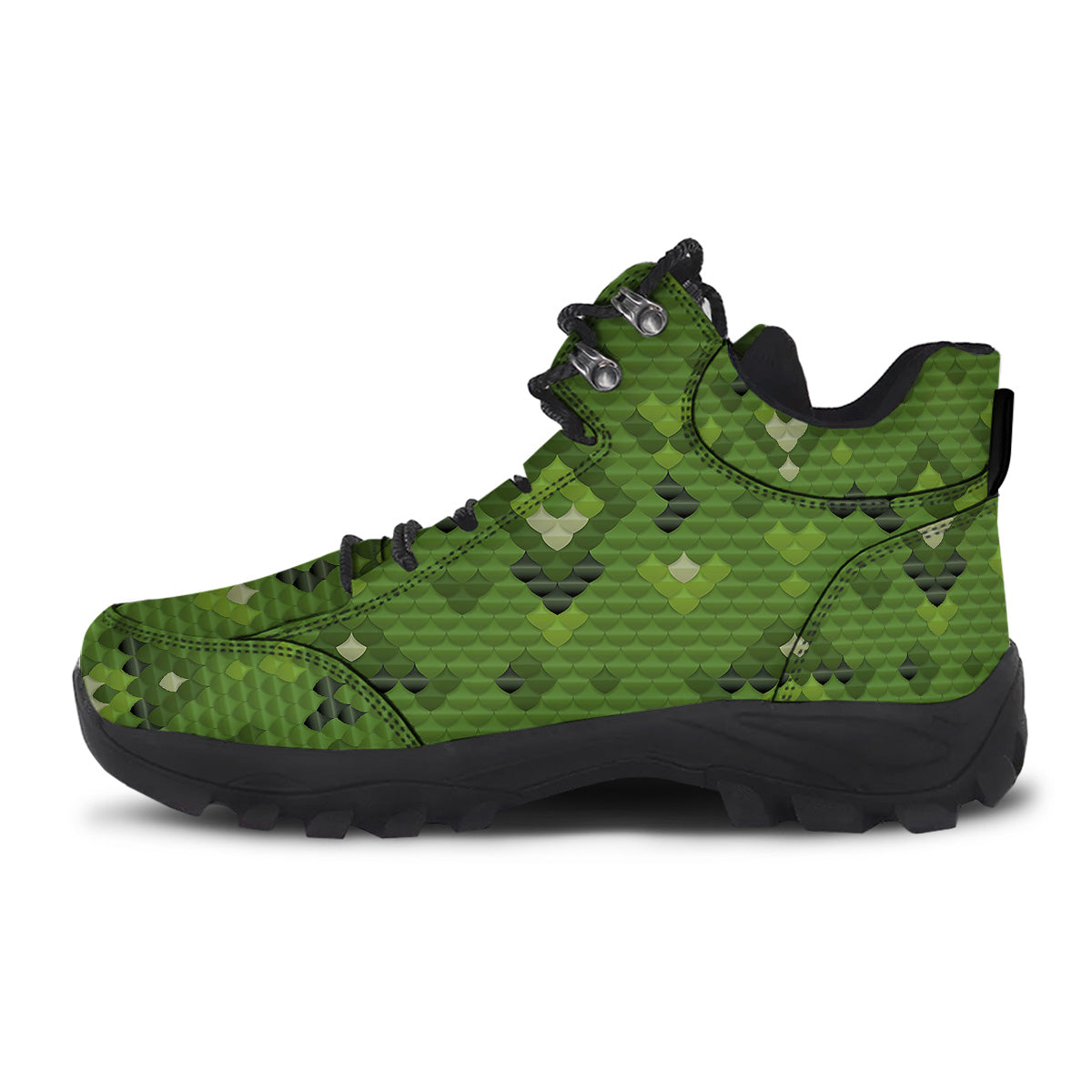 Green Snake Skin Cartoon Print Pattern Hiking Shoes-grizzshop