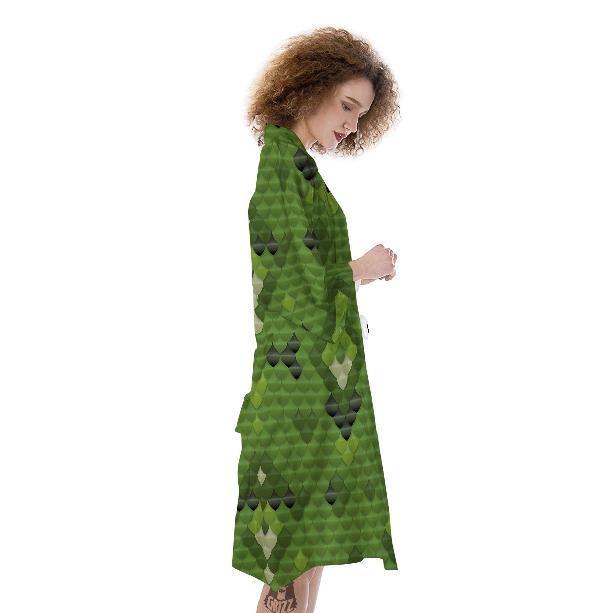 Green Snake Skin Cartoon Print Pattern Kimono-grizzshop