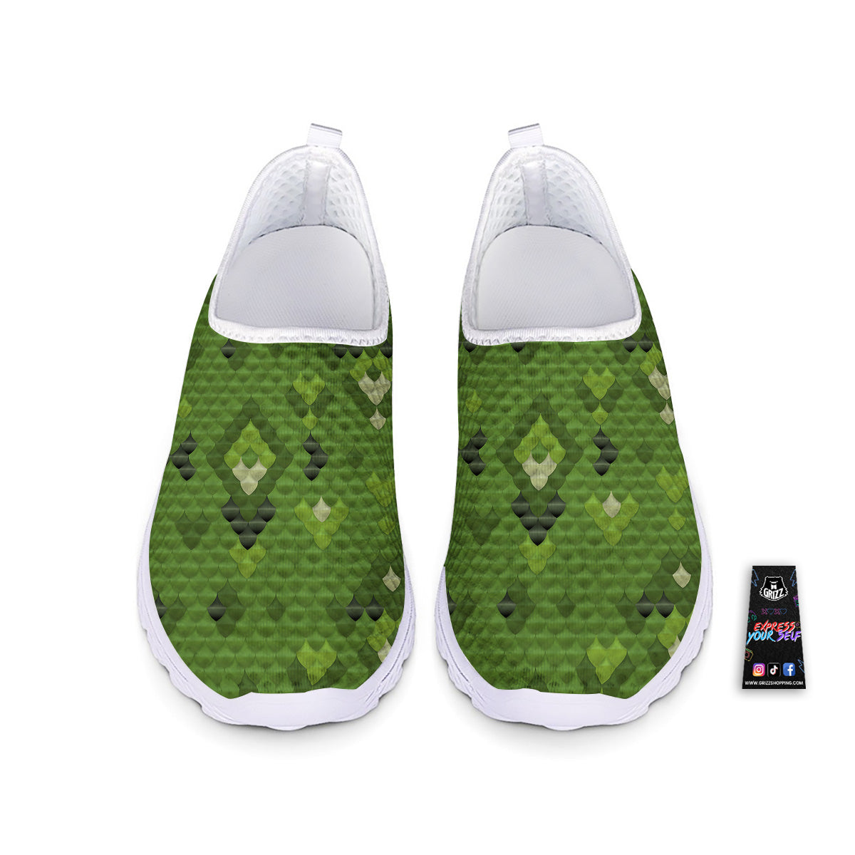 Green Snake Skin Cartoon Print Pattern Nurse Shoes-grizzshop