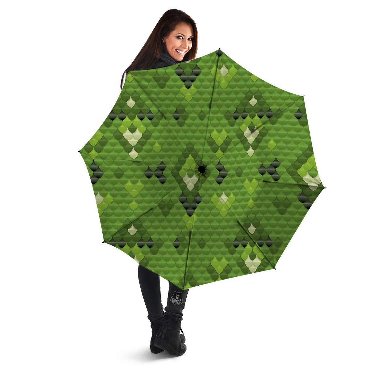 Green Snake Skin Cartoon Print Pattern Umbrella-grizzshop