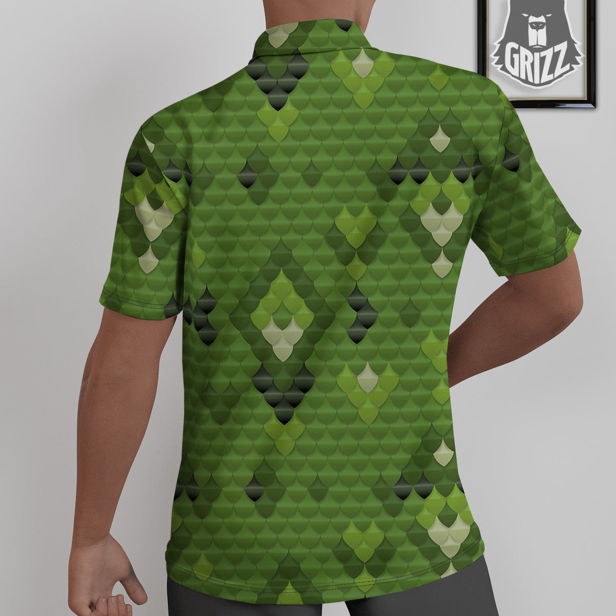 Green Snake Skin Cartoon Print Pattern Untucked Shirts-grizzshop