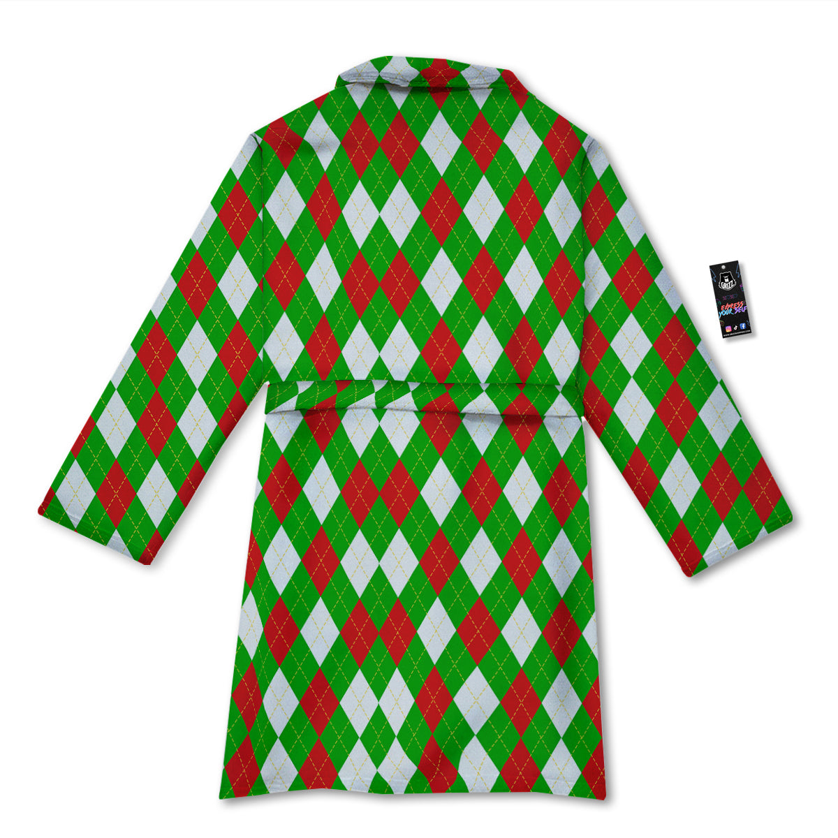 Green White And Red Argyle Print Pattern Bathrobe-grizzshop