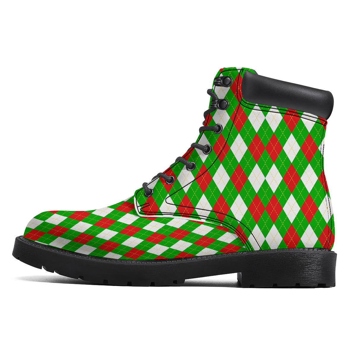 Green White And Red Argyle Print Pattern Boots-grizzshop