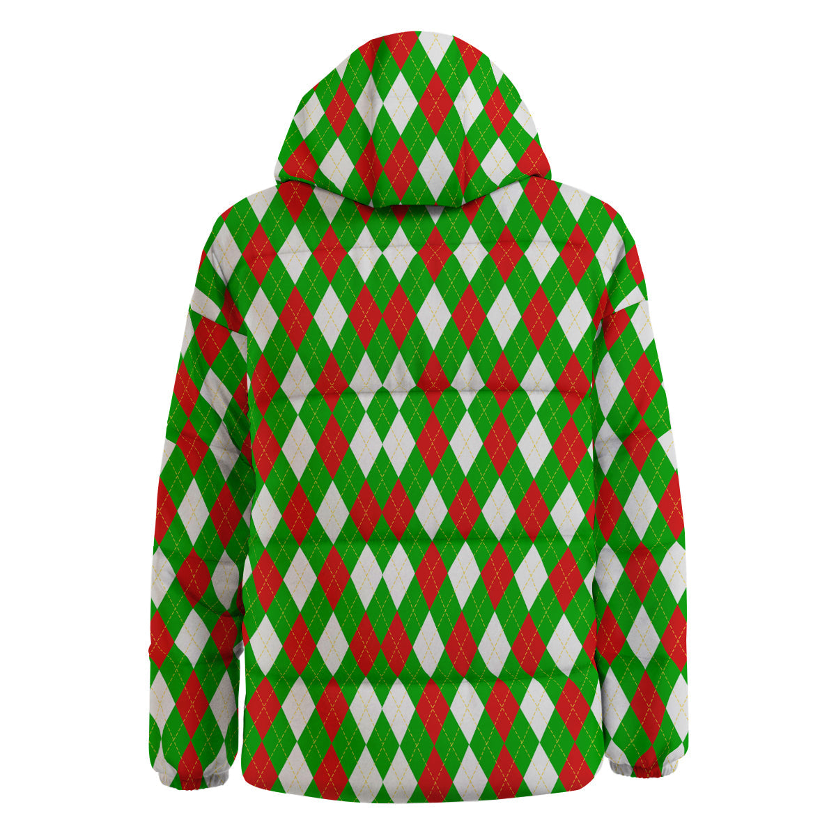 Green White And Red Argyle Print Pattern Down Jacket-grizzshop