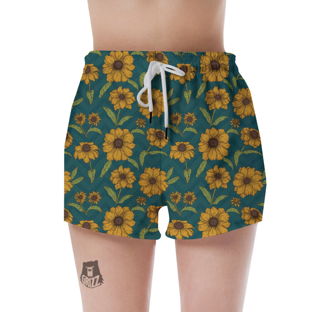 Green Zigzag Sunflower Women's Shorts-grizzshop