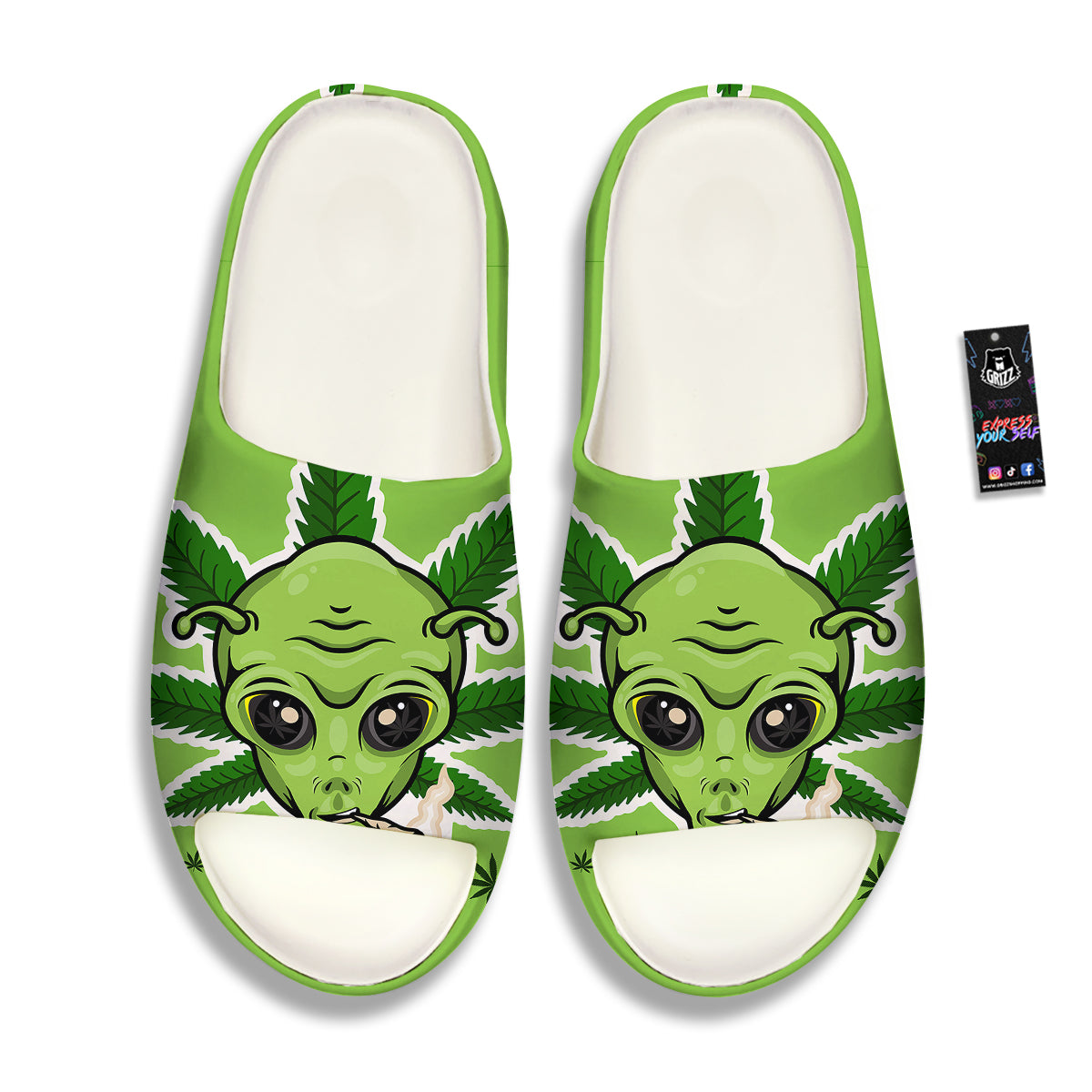 Green Alien Smoking Print Sandals-grizzshop