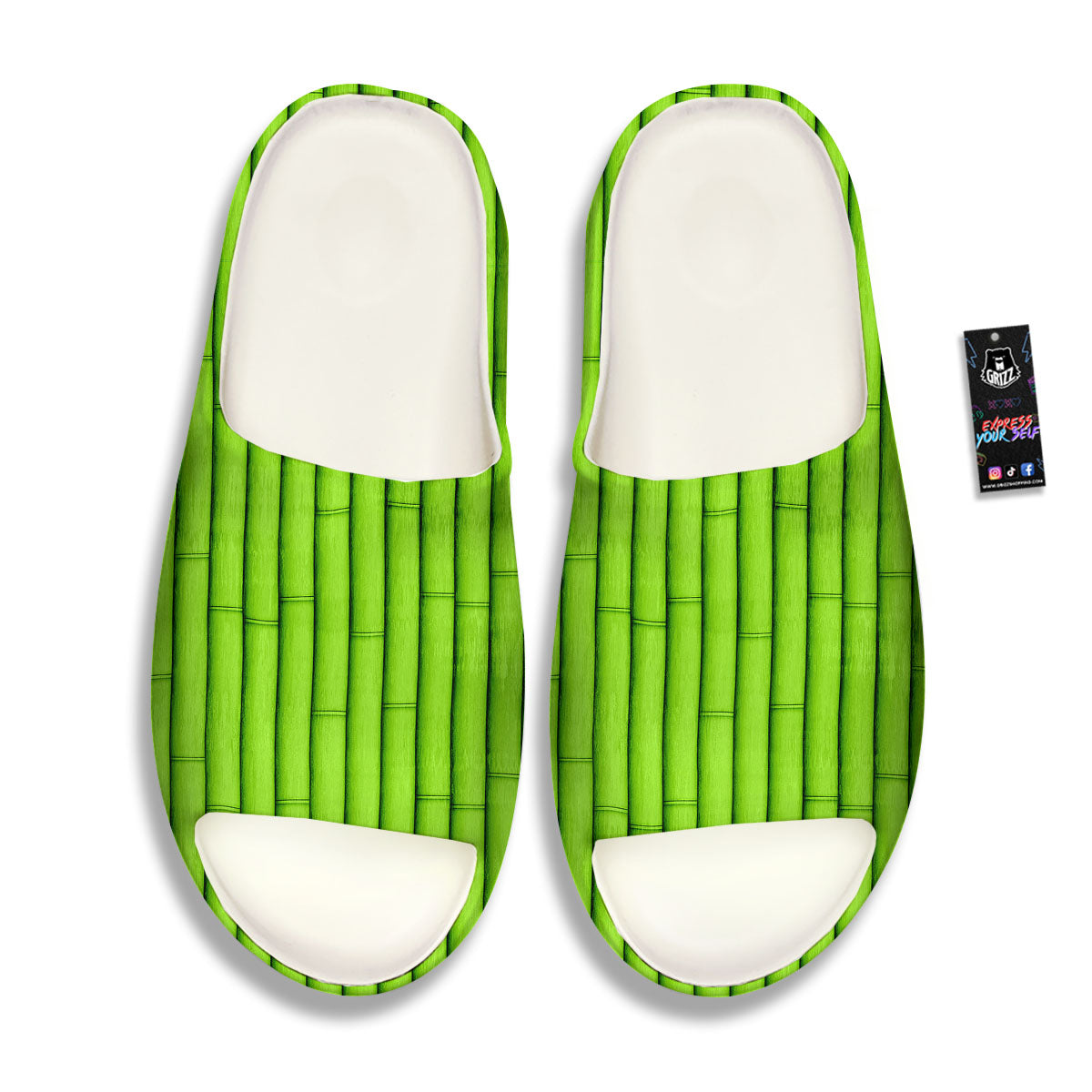 Green Bamboo Print Sandals-grizzshop